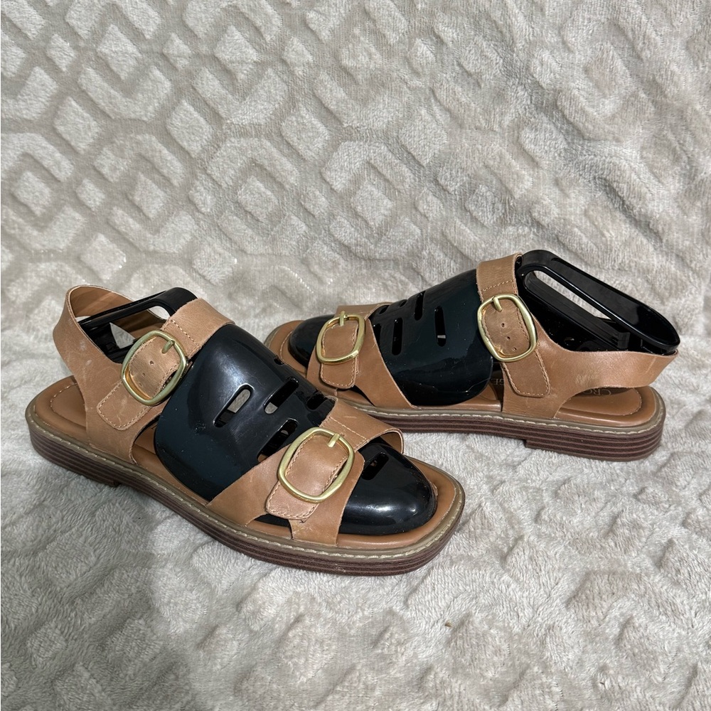 Crown Vintage Brown Leather Double Buckle Slingback Sandals - Women's Size 8M